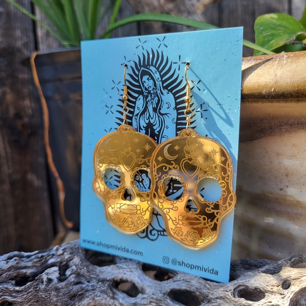 Mirrored Sugar Skull Earrings